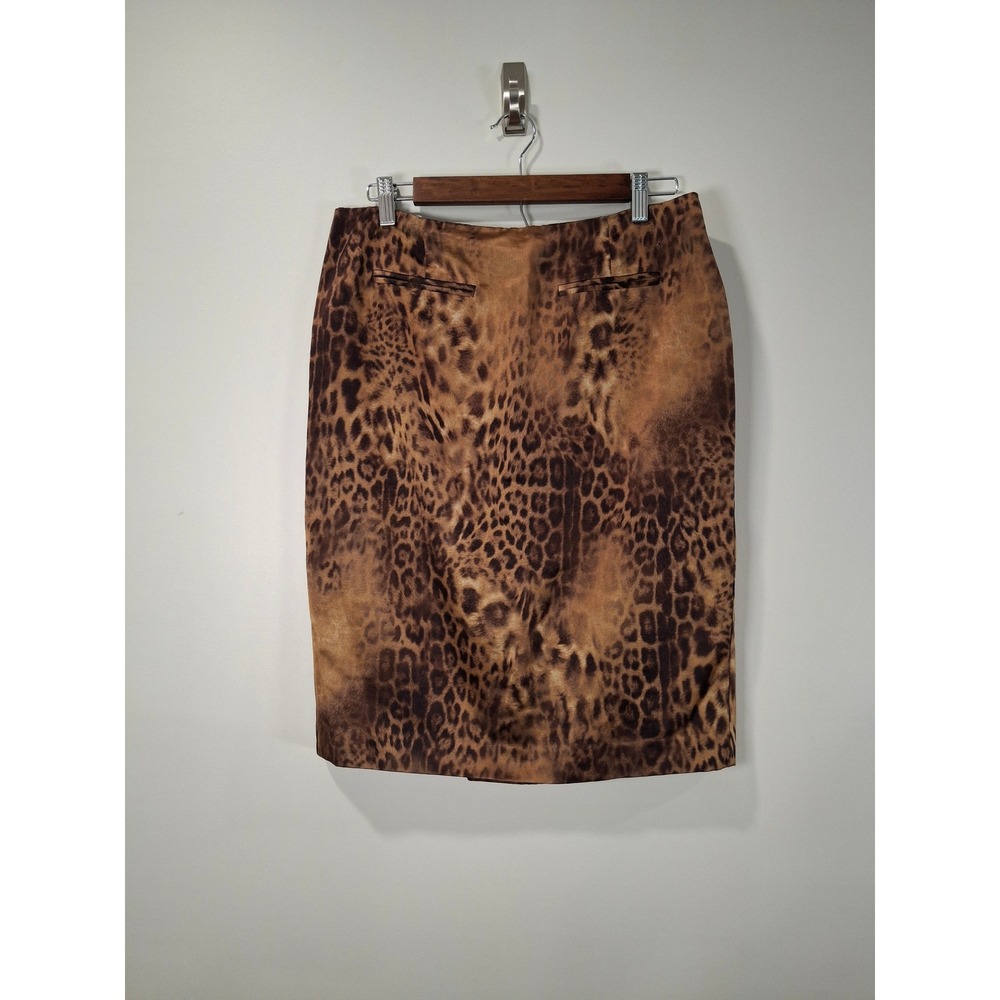 Fashionista Leopard Print Pencil Skirt Brown Animal Print Knee Length Size 8